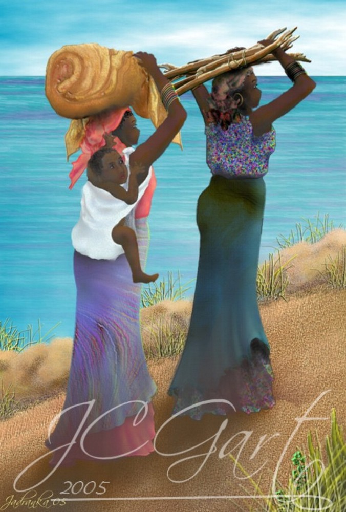 Contemporary fine art digital paintings: african life scene, digital painting with african life scene, digital painting african life scene realized in fine art digital painting - african woman - African Continent - Lake Victoria - Uganda - figures - contemporary realism